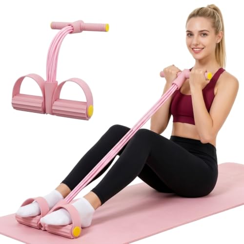 Pedal Resistance Band with Handle,4/6/8 Tubes Options,Full-Body Use - color: 6Tubes-Pink