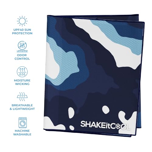 SHAKEitCOOL Extended Size Cooling Towel – Be Cool in Style - Heat Relief, Soft, Lightweight, Sun Protection, Easy Clean - Perfect for Biking, Hiking, Running, Yoga, Golf, Gardening - Blue Ocean M - color: Blue Ocean