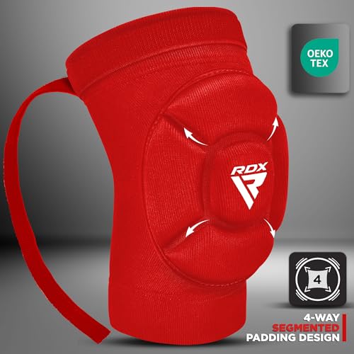 RDX Knee Pads for Work, Oeko TEX Certified, Anti-Slip Protective Thick Padded Foam Pad, Collision Avoidance Sleeves Pair, MMA Muay Thai Grappling Volleyball Football Wrestling Gardening. - color: RED, size: Medium