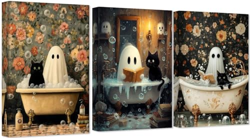 Mrnsiet 3 Pack Halloween Paint by Numbers Kit for Adults, Ghost Adult Paint by Number Kits on Canvas, Ghost Bathroom Oil Painting Acrylic Kits Gift for Home Wall Decor 12x16 Inch - color: MT22961+MT22962+MT22963-US
