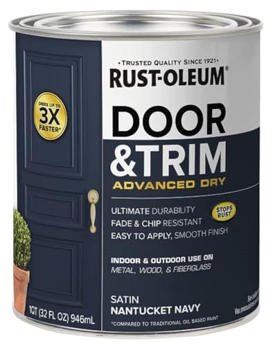 Rust-Oleum Stops Rust Door & Trim Paint, Satin Nantucket Navy | Ultimate Durability on Metal, Wood and Fiberglass | Durable Chip and Fade Resistance | Smooth Finish | Indoor and Outdoor - color: Satin Nantucket Navy