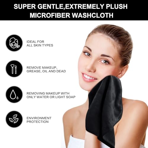 Microfiber Facial Cloths Fast Drying Washcloth 12inch x 12inch Black 20 pack - color: Black-1, size: 1 Count (Pack of 20)