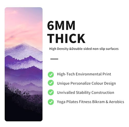nuveti Yoga Mat Print Extra Thick TPE Non Slip Fitness Exercise Mat with Carrying Bag,72"x24" Extra Thick 6MM Exercise & Workout Mat for Yoga, Pilates Fitness and Floor Exercises - color: DieXue