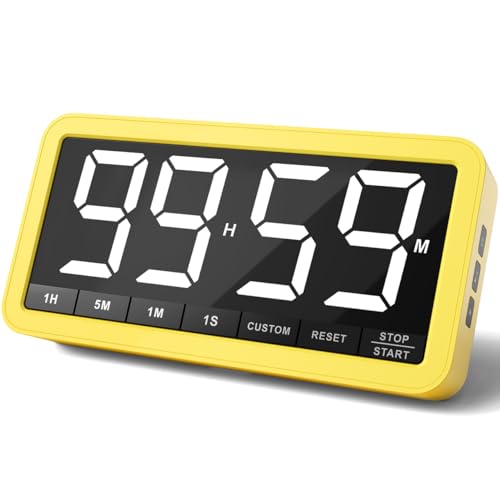 VOCOO Large 7.8" Digital Timer, Magnetic LED Timer for Kitchen & Classroom | USB-C Rechargeable, Up to 99 Hours Count Up & Countdown Timer with 3 Brightness Levels, 4 Alert Modes and 3 Volume Levels - color: Yellow
