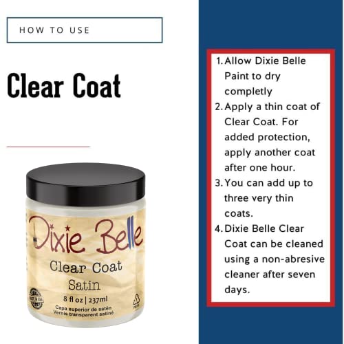 Dixie Belle Paint Company - Clear Coat Satin (8oz) - Polyacrylic Topcoat | Satin Finish Polyacrylic Topcoat - Chalk-Friendly Furniture Paint Finish - color: Satin, size: 8 Fl Oz (Pack of 1)