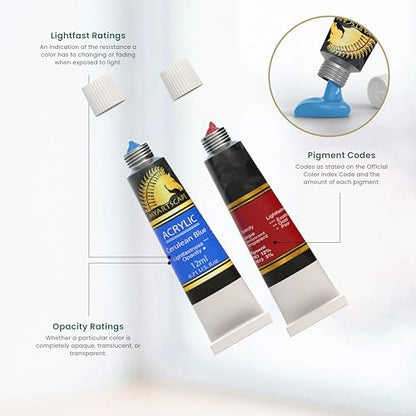 MyArtscape Heavy Body Acrylic Paint Set - 12 x 12ml Acrylic Paint | Rich pigment heavy body acrylic paint for canvas wood fabric with smooth blending and high opacity
