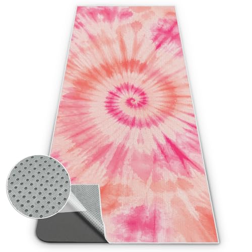 Yoga Mat Towel Non Slip Ultra-Absorbent Hot Yoga Towel, Super Stylish Printed Sweat Hot Yoga Towel, Ideal for Home, Workouts, Pilates, Yoga, 72 x 27in, Orange & Pink Tie Dye - color: Orange & Pink Tie Dye