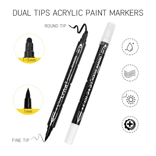 Dual Tip Acrylic Paint Pens Markers, 8 Pack Black White Silver Gold Paint Pens for Wood, Canvas, Stone, Rock Painting, Glass, Ceramic Surfaces, DIY Art Supplies (4 color) - color: 2 Black + 2 White + 2 Gold + 2 Silvery