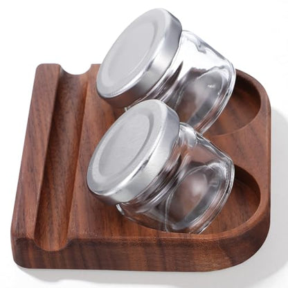 Wooden Tilting Inkwell with Two Glass Bottles, Kakimori Dip Pen Holder & Fountain Pen Stand Set for Calligraphy Writing Desk Organization (4.25"x3.86")