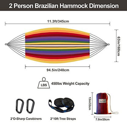 Brazilian Double Hammock with Tree Straps, Extra Large, 450 lbs Capacity - color: Red Stripe, size: X-Large