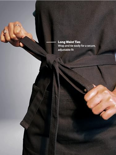 100% Cotton Kitchen Apron with 2 Pockets – Adjustable Chef Apron for Cooking Baking BBQ – Unisex Apron - color: Jet Black