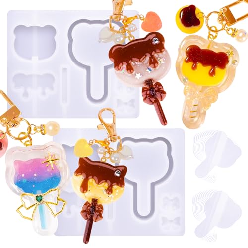 Resin Shaker Molds Lolipop Kitty and Bear Kits Set with Matching Films - color: Lolipop Kitty & Bear