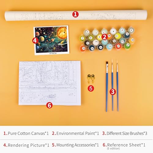 TUMOVO Adults Paint by Number Kits Planets & Vibrant Nebula Digital Art | Cosmic Solar System Art on 16x20 Inch Unframed Canvas, DIY Galaxy Painting Kits, Proudly Display Your Creation as Wall Decor - color: Planets