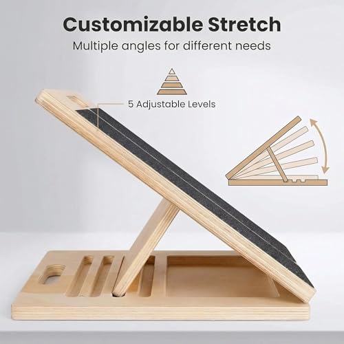 Adjustable Slant Board 16.5"×12" Wooden for Calf Stretching & Squat Wedge – Home-Gym, Flexibility, Recovery & Strength, 5-Angle Foldable, 350 lb Rated