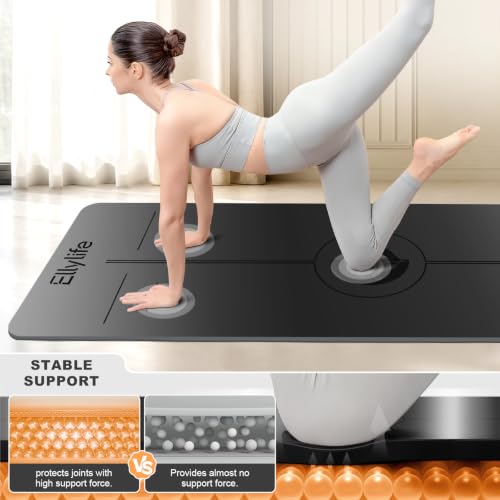 Yoga Mat - Non Slip Natural Rubber Yoga Mat, Alignment Lines, Ultimate Grip | Anti-Tear, Durable & Thick 5mm, Skin-Friendly with Free Carry Strap, Bag, for Yoga, Pilates Fitness and Floor Exercises - color: Black