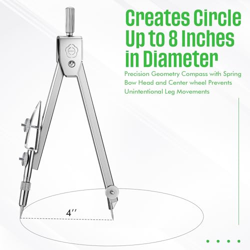 EBOOT Student Geometry Set, 180 Degree Protractor Compass 6",Green | Swing Arm Protractor Ruler Compass, Geometry Drawing Tools for Measuring Angles, School Classroom Math Supplies - color: Green