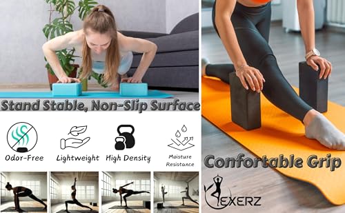 EXERZ Yoga Blocks 2 pack, Gym Blocks, Exercise Workout Fitness Bricks, Pilates Stretch Handstand Non-Slip - color: Pink