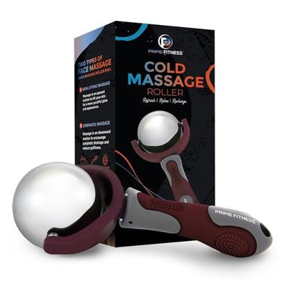 PRIME Fitness Cold Massage Roller Ball | Cold Therapy | Ice Roller Ball with Handle | cryo Stick | Relieve Muscle Pain (Maroon) - color: Maroon