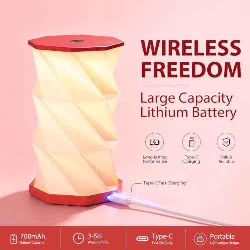 Portable Foldable Table Lamp, Japanese Gift, Paper Lantern Lights | Touch Control Dimmable Lamp with 3 Adjustable Heights, Rechargeable Warm Light, Travel Gifts for Women Men Couples (Red) - color: Red