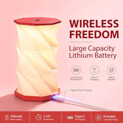 Portable Foldable Table Lamp, Japanese Gift, Paper Lantern Lights | Touch Control Dimmable Lamp with 3 Adjustable Heights, Rechargeable Warm Light, Travel Gifts for Women Men Couples (Red) - color: Red