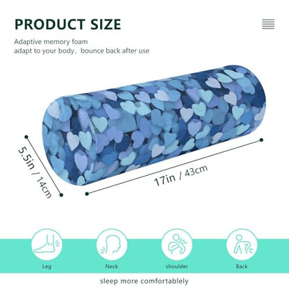 Bolster Pillow Neck Pillow Round Soft Health Memory Foam Pillows Long Cylindrical Body Pillow with Removable Cover Cute Back Yoga Blue Hearts 17" x 5.5" - color: Blue Hearts