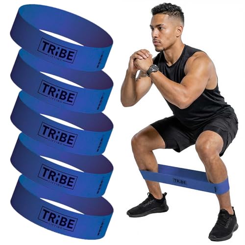 Fabric Resistance Bands for Working Out, 5-Band Set for Legs and Glutes | Booty bands for women and men, 5 resistance levels, for glute activation, hip training, squats, lunges and physical therapy - color: Heavy Blue