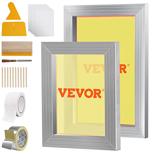 VEVOR Screen Printing Kit, 2 Pieces Aluminum Silk Screen Printing Frames 8x10/10x14in 110 Count Mesh, 2 Tapes and Screen Printing Squeegees and Transparency Films for T-Shirts DIY Printing - size: 8x10/10x14in-2