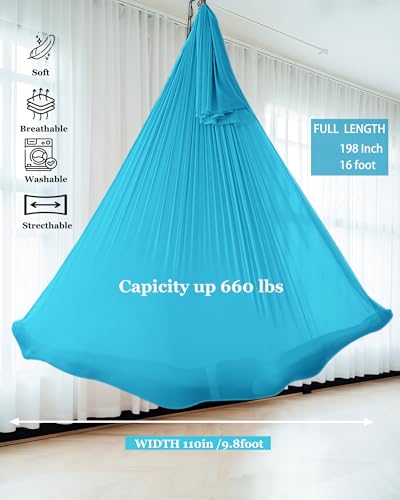 F.Life Aerial Silk Yoga Hammock & Swing for yoga Inversion,Strength training,starter hardware kit - color: blue