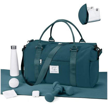 Gym Bag for Women Men with Shoes Compartment,Sports Duffle Bag Personal item travel Duffel Bags Tote Bag Small Carry on Weekender Overnight Bag Workout Dance Bag Hospital Holdalls Peacock Blue - color: A1-Peacock Blue