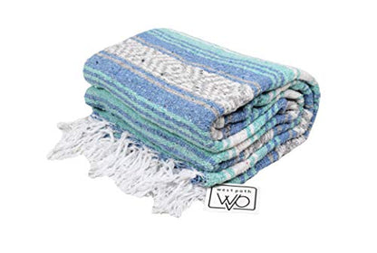 Open Road Goods Multi Color Mexican Falsa Blanket - Handwoven in Mexico - Great for The Beach, Picnics, Yoga, or a Throw! (Mint Ocean) - color: Mint Ocean