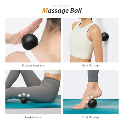 SUBCULTUREPICK 5 in1 Foam Roller Set, Trigger Point Foam Roller Deep Tissue | Massage Roller Stick, Massage Ball, Resistance Band for Physical Therapy, Pilates Yoga,Fitness Exercise for Whole Body Black - color: Black-red