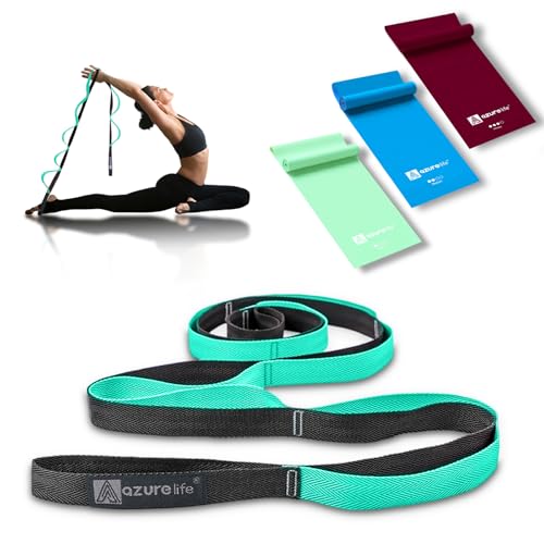 A AZURELIFE Flat Resistance Band Set (3 Pieces Total) Exercise Bands and Premium Durable Stretch Strap with Loops