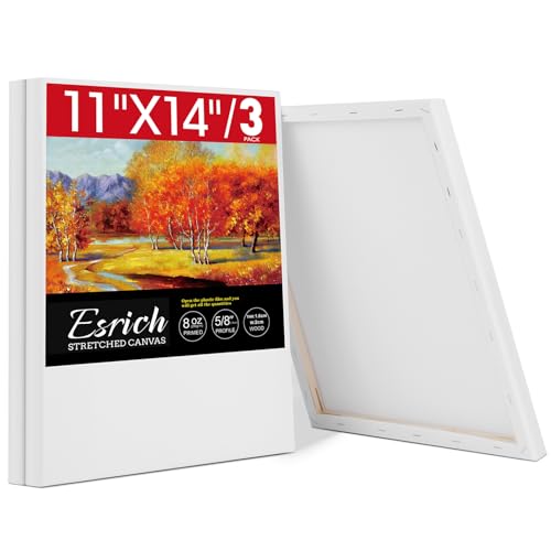 ESRICH Stretched Canvas for Painting 11x14 Inch, 3 Pack Blank Canvas -5/8 in Profile Primed White Canvases for Painting for Oil & Acrylic Paint. - size: 11x14in