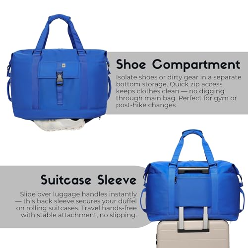 SUNNY BIRD Duffel with Utility Pouch, 40L Weekender Overnight Bag with Shoe Compartment for Travel and Sports (Blue) - color: Blue