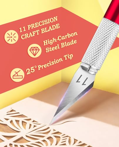 DIYSELF Hobby Knife Set with 10 Extra #11 Blades, 15cm Metal Ruler for Art | Hobby Knife Set for Model Making, Pottery, Paper & Vinyl Projects, Exacto Knife for Crafting, Artists & Hobbyists, Red - color: Red