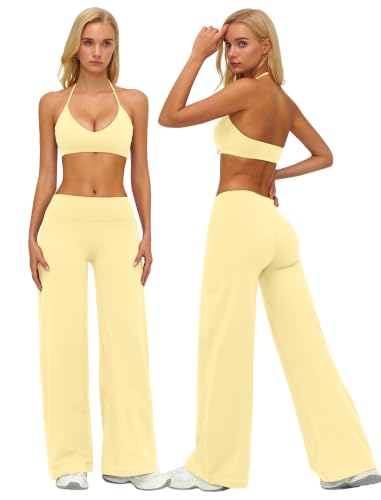 ABOCIW Workout Sets for Women Two Piece Yoga Pilates Outfits - color: Butter Yellow, size: X-Small