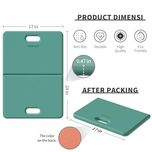 Yoga Knee Pad- Foldable Non-Slip POE Cushion - color: Peacock Green + Cheese Orange