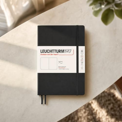 LEUCHTTURM1917 - Notebook Softcover Medium A5-123 Numbered Pages for Writing and Journaling (Plain, Black)