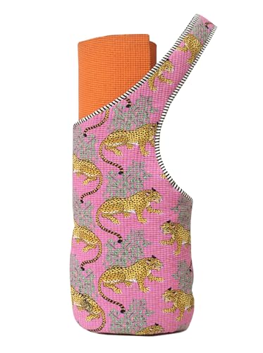 INDIAN CRAFT CASTLE Yoga Mat Bag | Tote Mat Bag | Sling Yoga Tote w/Large Side Pocket & Zipper Pocket | Yoga Mat Carrier Fits Most Size Mats - color: Pink Yellow