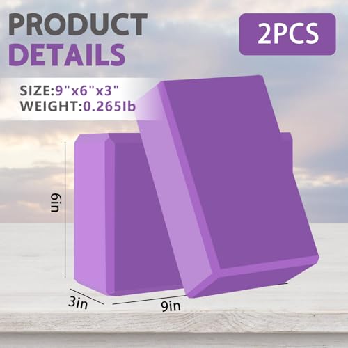 Yoga Block - Unsupported Latex Eva foam - Soft non slip surface with bevel for yoga, pilates, meditation - Yoga accessories for stability, balance and deep stretching - color: Deep Purple-2 Pack