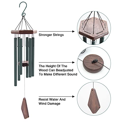 Small Green Wind Chimes for Outside, Tuned Soothing Melody, Sympathy Chimes for Mom/Housewarming, Outdoor Decoration - size: 28"GR
