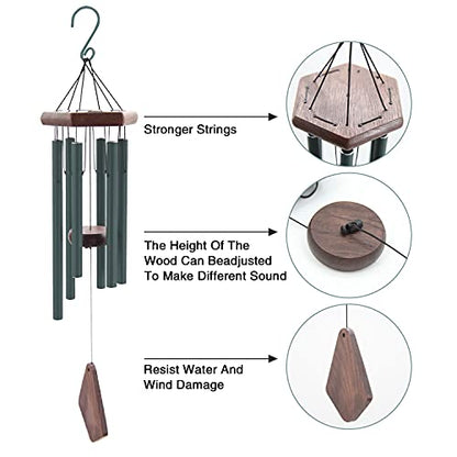 Small Green Wind Chimes for Outside, Tuned Soothing Melody, Sympathy Chimes for Mom/Housewarming, Outdoor Decoration - size: 28"GR