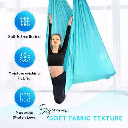 Yes4All Aerial Yoga Hammock 5.5 Yards, 198 Inches Height Aerial Silks, Yoga Trapeze Increasing Strength, Flexibility and Balance - color: C. Sea Glass Blue