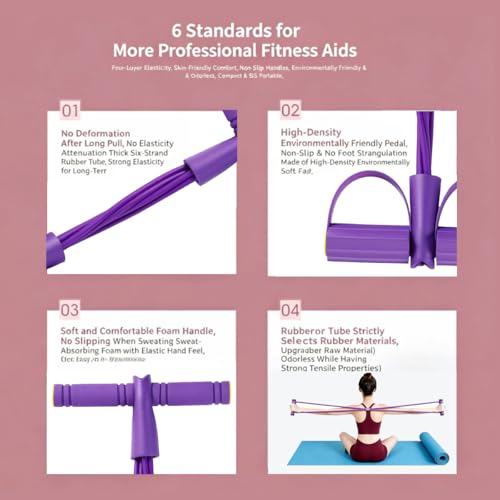 6 Tube Pedal Resistance Bands with Handle Set - color: Purple