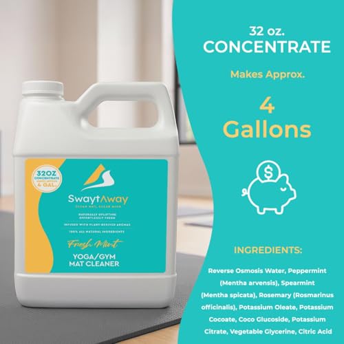 SwaytAway Fitness Mat Cleaner Concentrate Fresh Mint, 32oz Makes 4 Gallons - size: 32 Fl Oz (Pack of 1)
