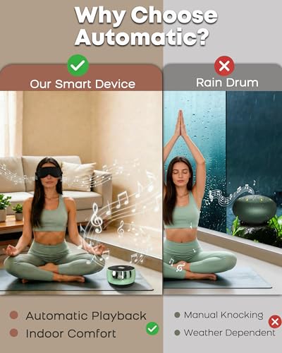 Rain Drum Alternative–PUVIDJUT M3 Musical Instruments with Meditation Chime,5 Solfeggio Frequencies (417-639Hz), for Inner Peace, Deep Sleep & Chakra Healing, USB-C Rechargeable (Green) - color: Forest Green