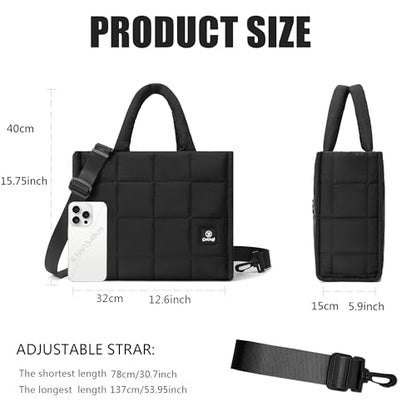 Quilted Crossbody Bags for Women,Puffer Weekender Overnight Bag,Purse Handbag Organizer,Small Tote Bags Shoulder Bag - color: Black