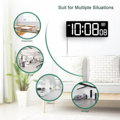 Soobest LED Digital Wall Clock with Seconds | Large Digital Clock Bold Numbers for Seniors, Plug Electric Clock Dimmable Large Display, Auto DST, Gym, 10 Inches - color: 10.2" White