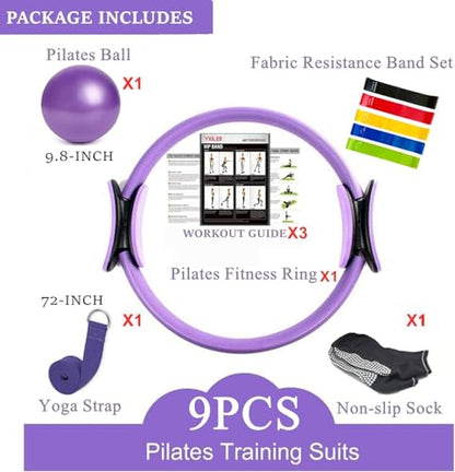 YXILEE Pilates Ring Circle Set - Workout at Home Workout Equipment Women - Booty Bands Stretching Equipment Pilates Mini Exercise Ball for Legs Arms and Thighs - color: Purple01