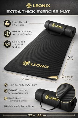 Thick Yoga Mat 10mm Non-Slip Exercise Mat for Home Gym – Extra Cushion Workout Mat for Women & Men, Anti-Tear, Comfort Knee Support – Leonix